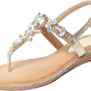 Women Flat Rhinestone Sandals Dressy Casual Summer Beach Flip Flops